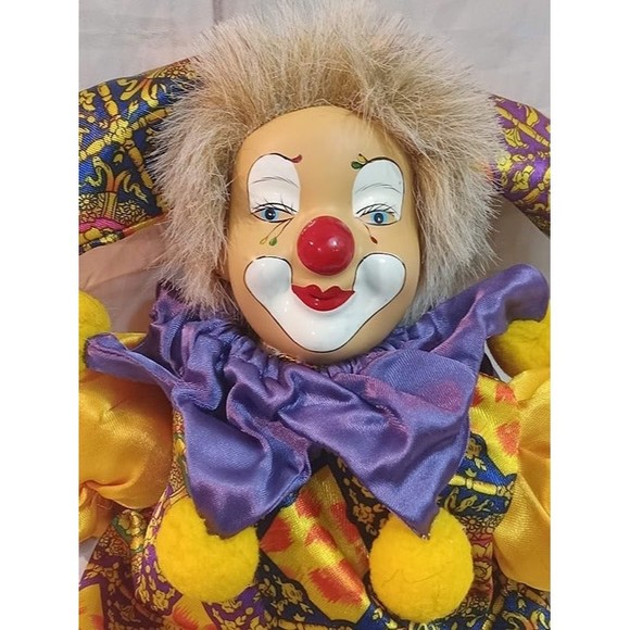 Vintage 10'' Mardi Gras Jester Doll Porcelain Head Clown Figure - Picture 3 of 7